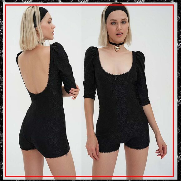 NWT size XL 12-14 For Love & Lemons Marni Bodysuit Romper Black - Picture 1 of 8